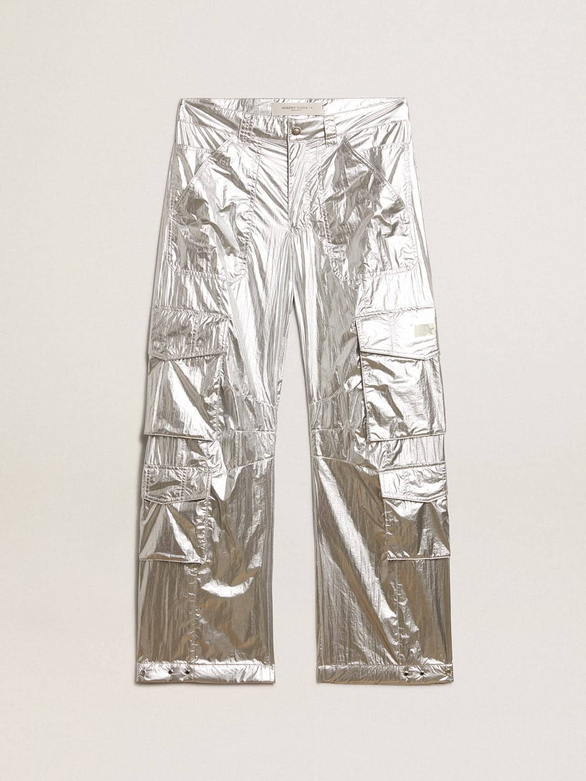 Golden Goose Men's cargo pants in silver technical fabric