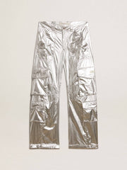 Golden Goose Men's cargo pants in silver technical fabric