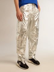 Golden Goose Men's cargo pants in silver technical fabric