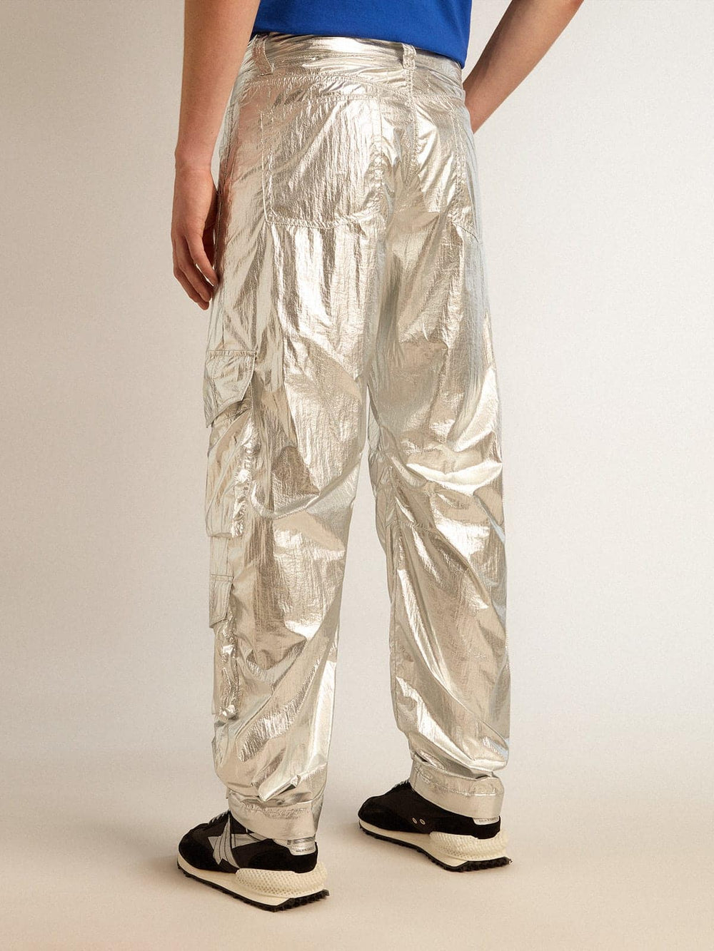 Golden Goose Men's cargo pants in silver technical fabric