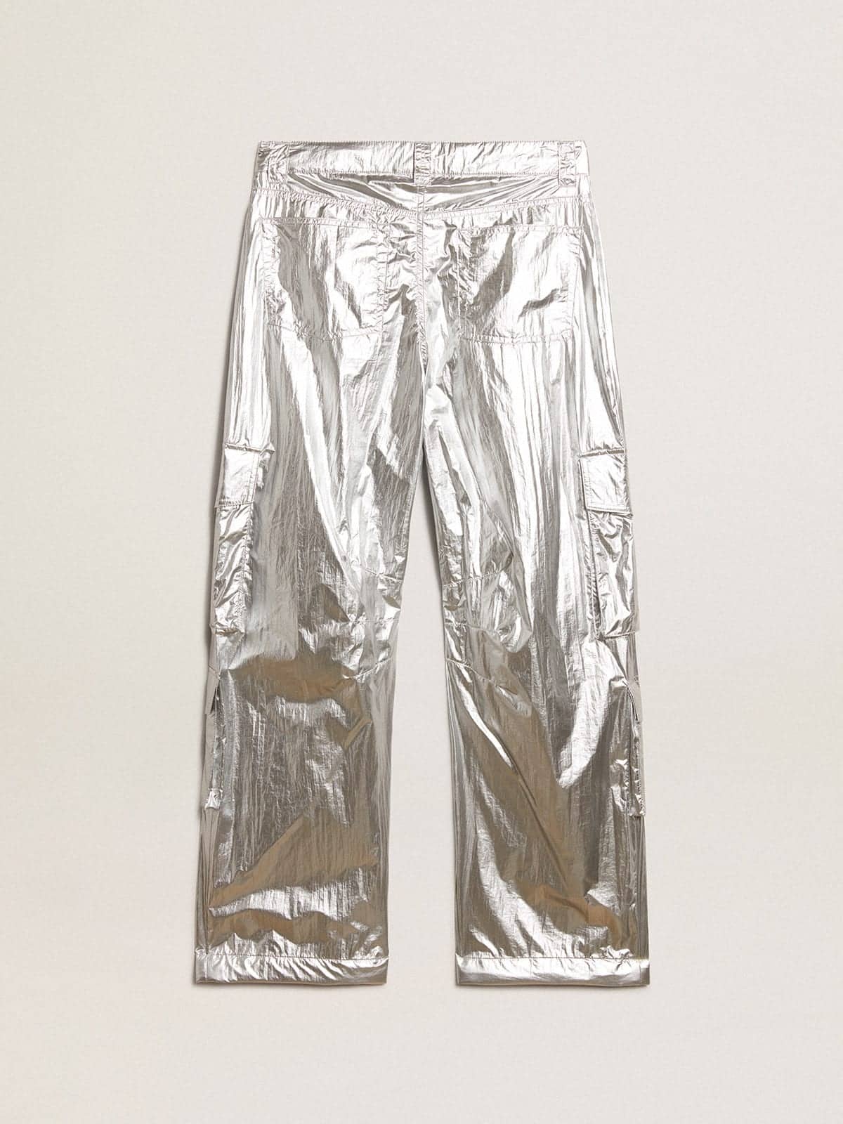 Golden Goose Men's cargo pants in silver technical fabric