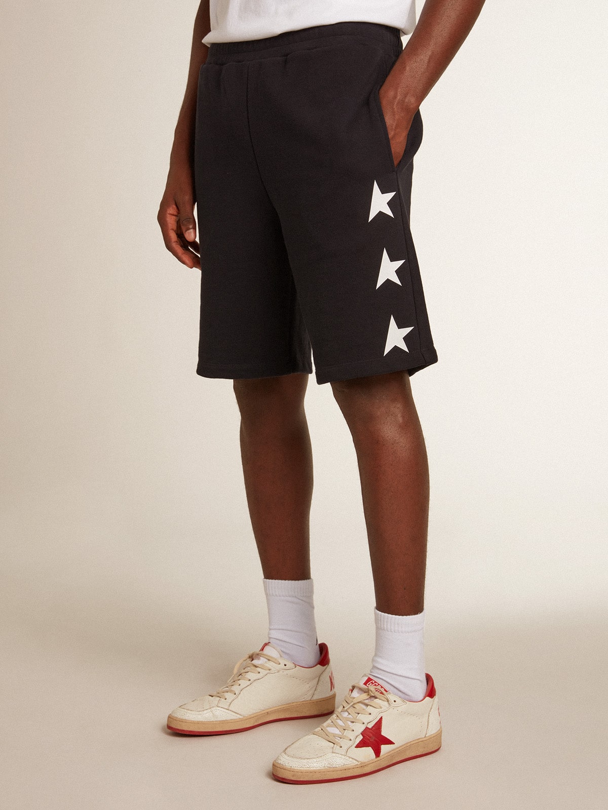 Golden Goose Men's black bermuda shorts with white stars