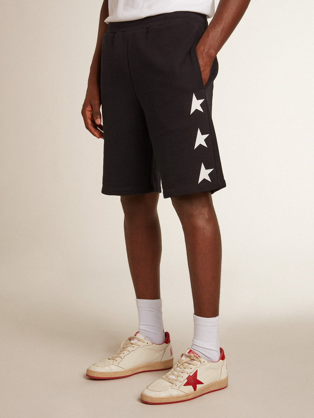 Golden Goose Men's black bermuda shorts with white stars