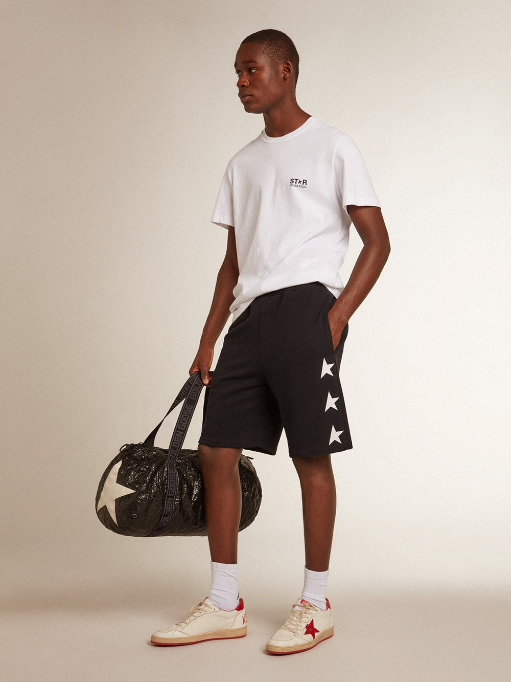 Golden Goose Men's black bermuda shorts with white stars