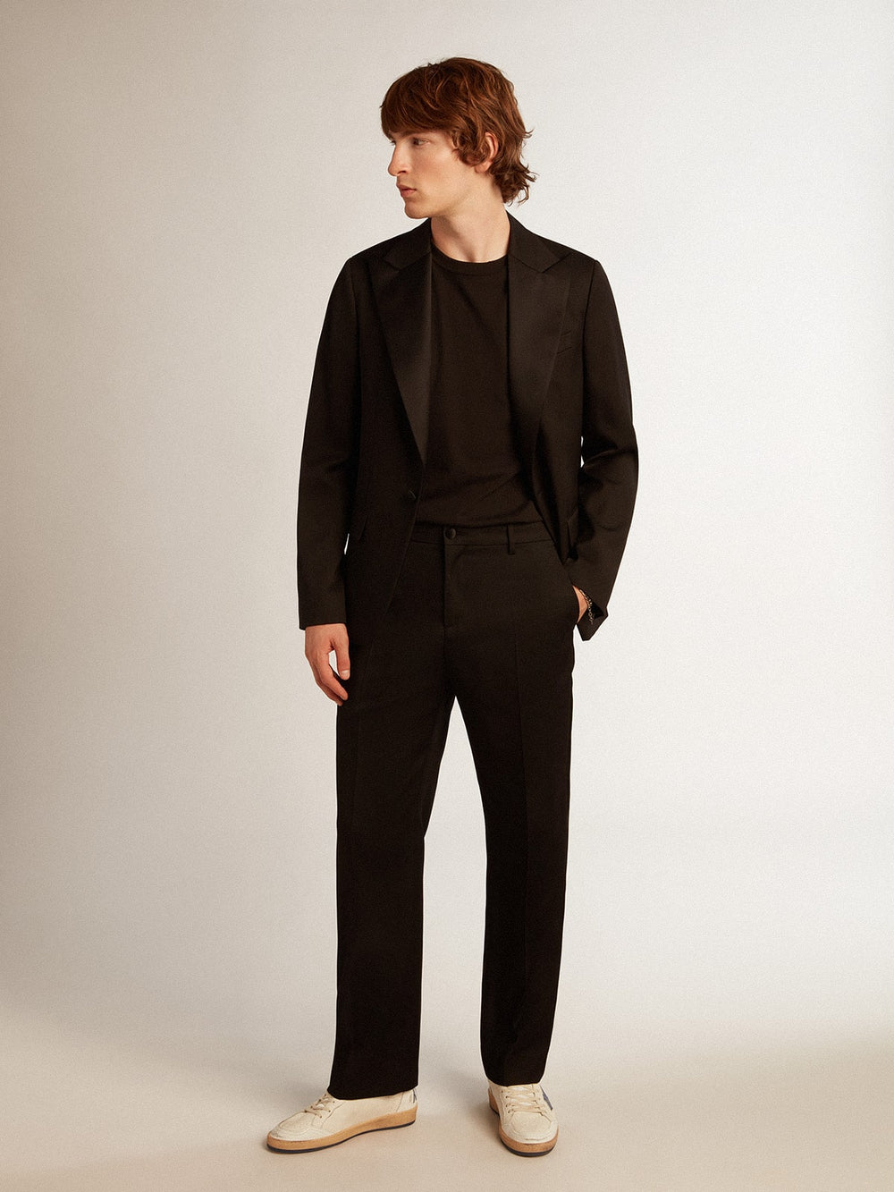 Golden Goose Men’s tuxedo pants in black wool gabardine