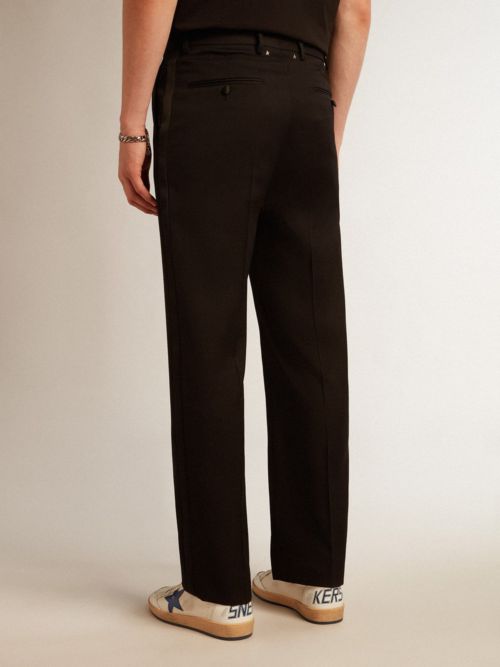 Golden Goose Men’s tuxedo pants in black wool gabardine