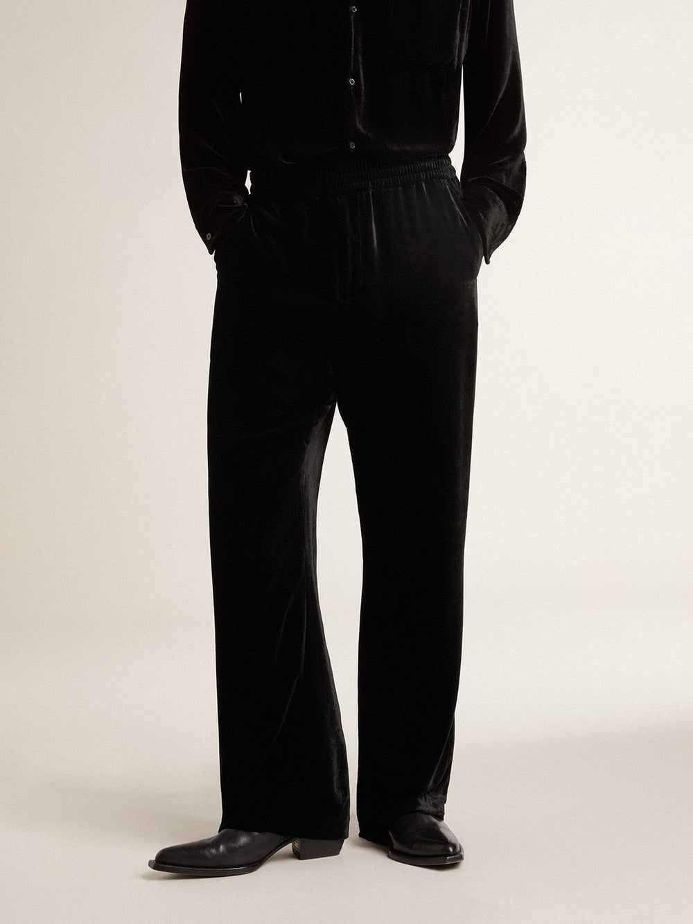Golden Goose Men's black velvet effect pants