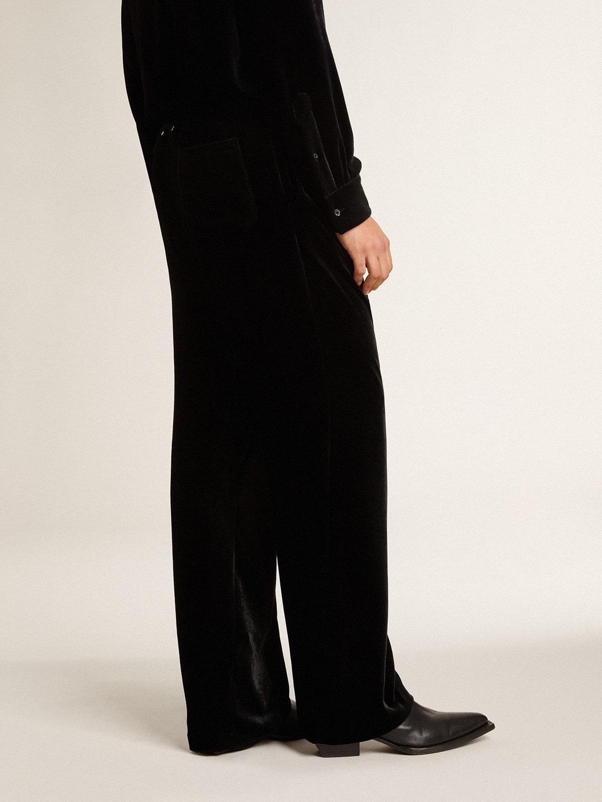 Golden Goose Men's black velvet effect pants