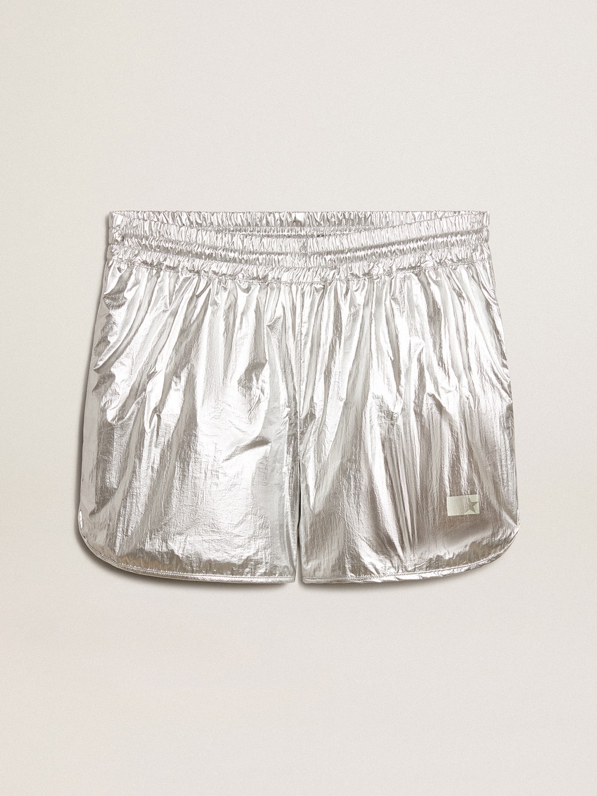 Golden Goose Men's running shorts in silver fabric