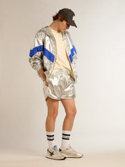 Golden Goose Men's running shorts in silver fabric