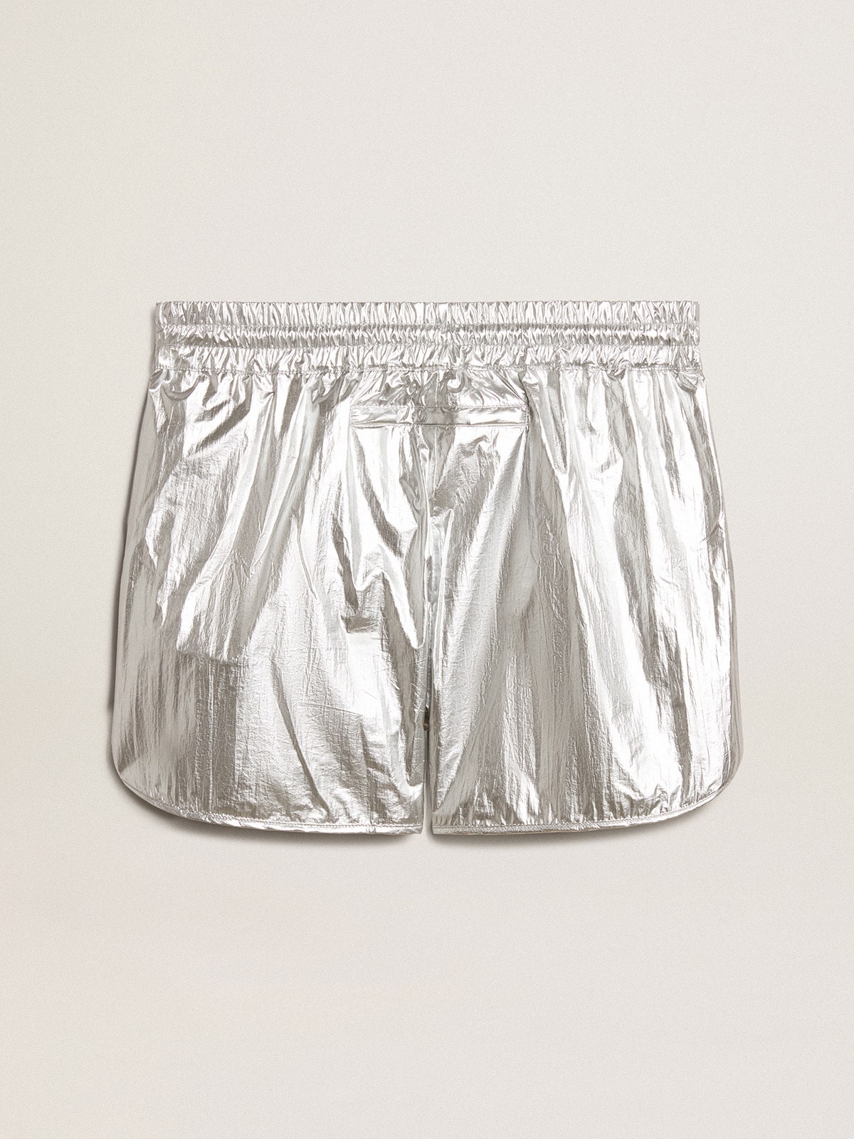 Golden Goose Men's running shorts in silver fabric