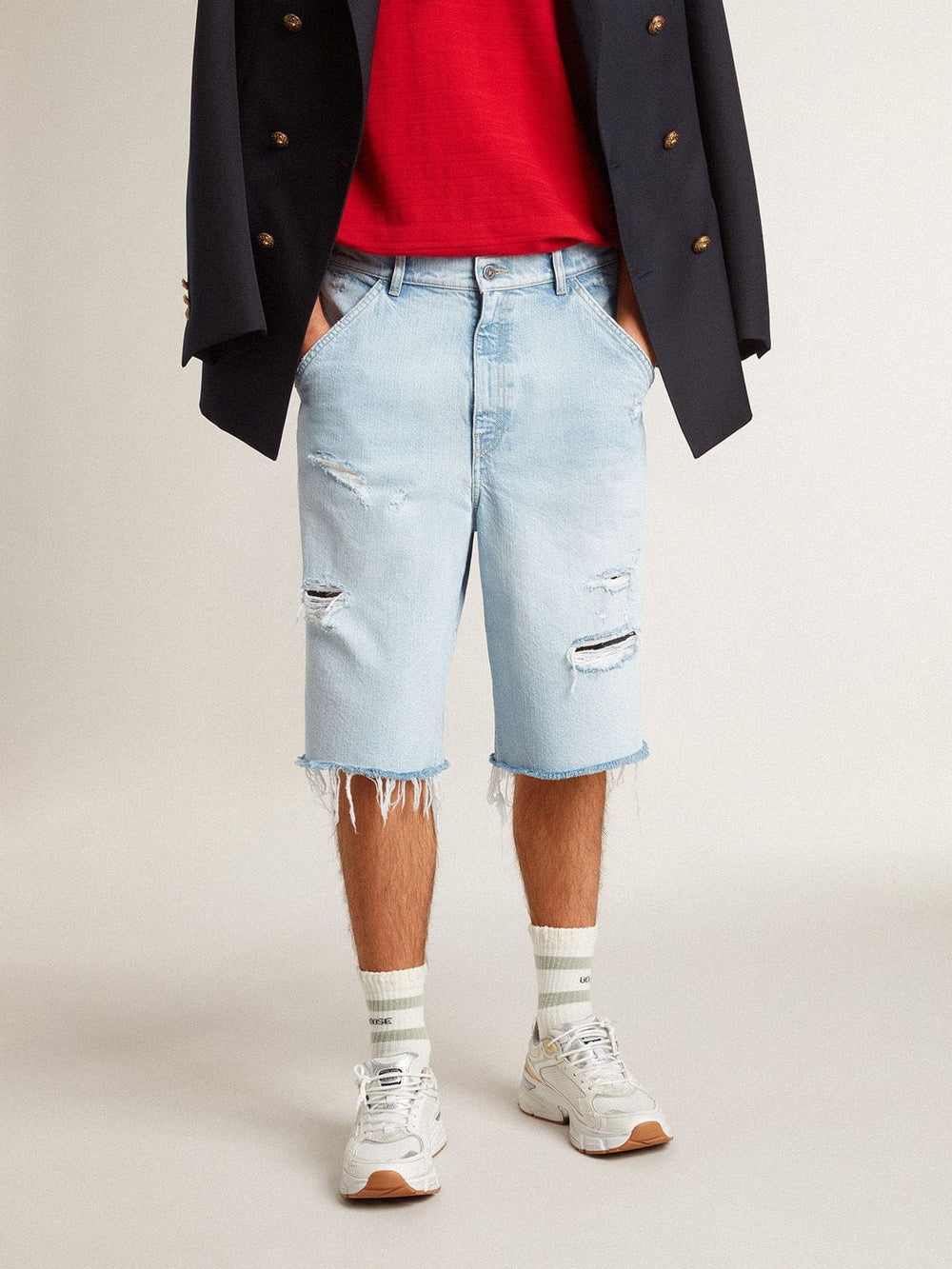 Golden Goose Men's denim Bermuda shorts with lived-in effect