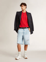 Golden Goose Men's denim Bermuda shorts with lived-in effect