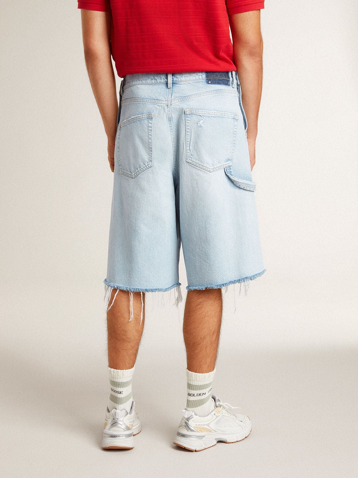 Golden Goose Men's denim Bermuda shorts with lived-in effect