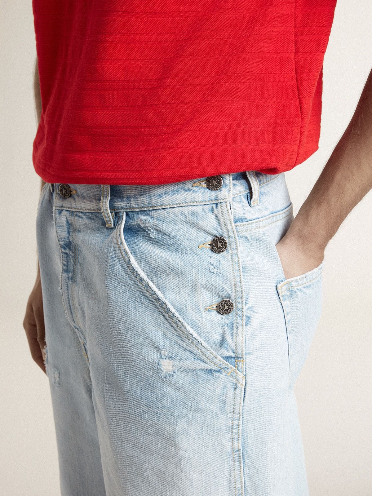 Golden Goose Men's denim Bermuda shorts with lived-in effect