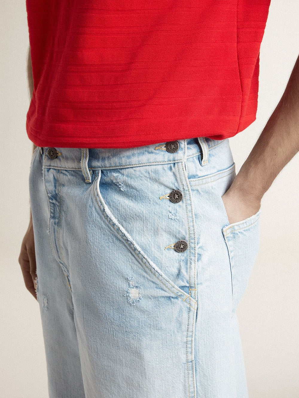 Golden Goose Men's denim Bermuda shorts with lived-in effect