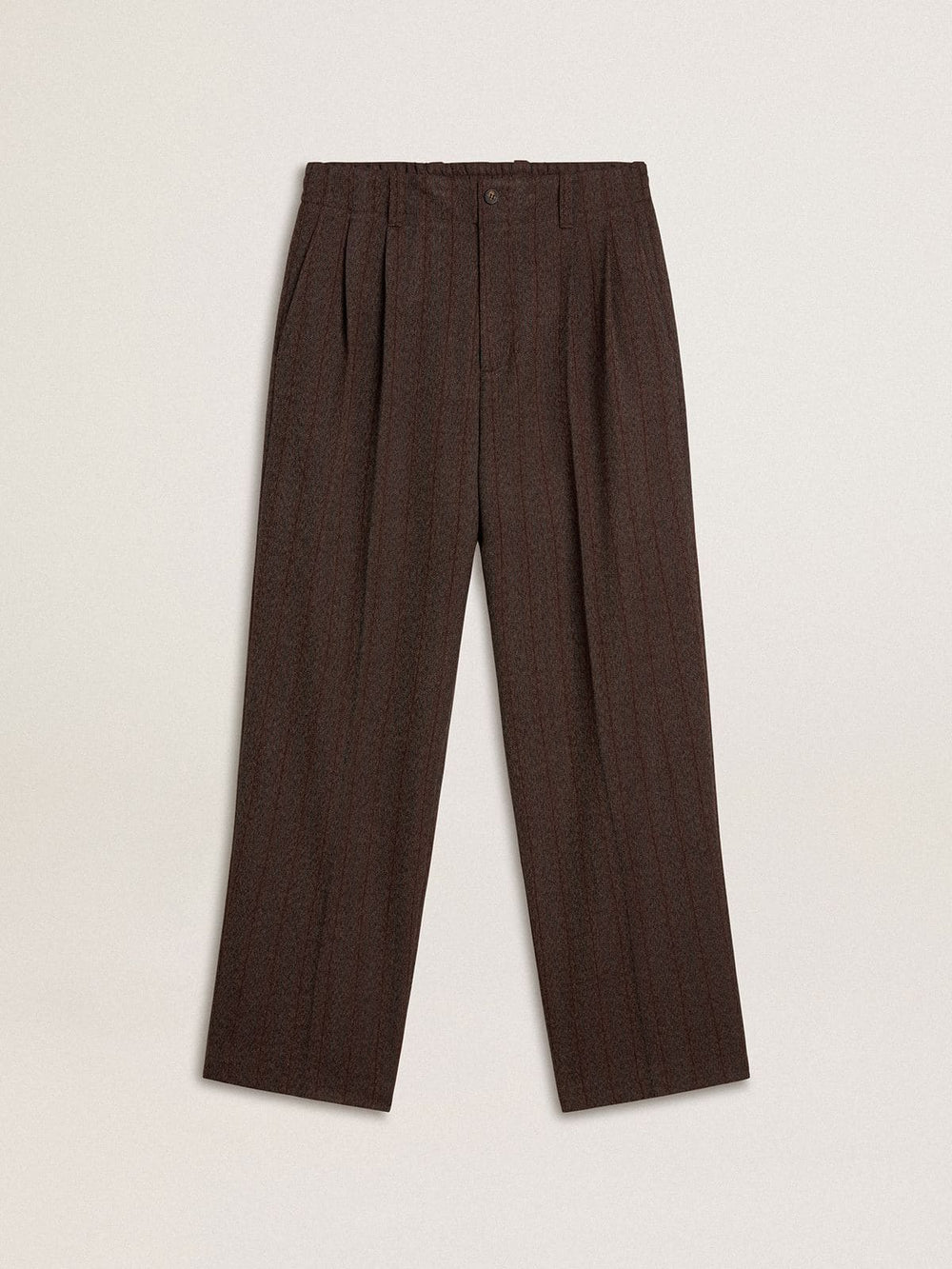 Golden Goose Men's joggers in dark brown wool with thin striped pattern