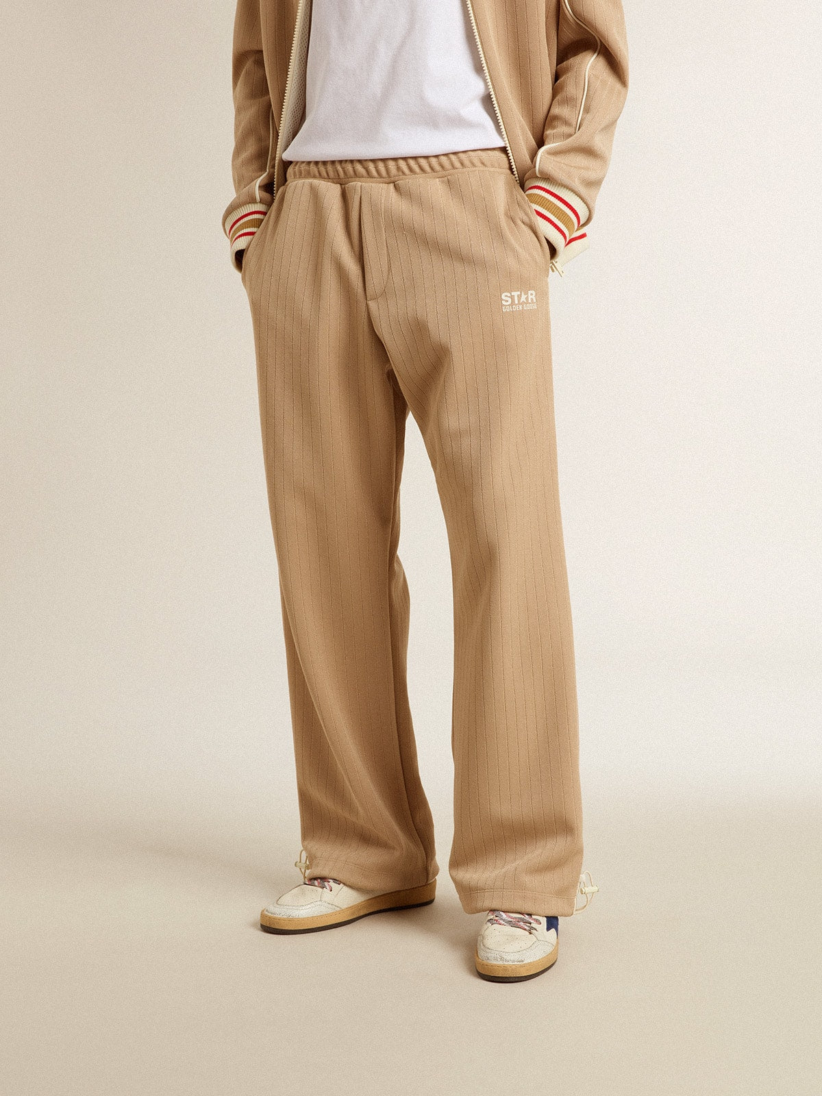 Golden Goose Men’s light beige joggers with white logo