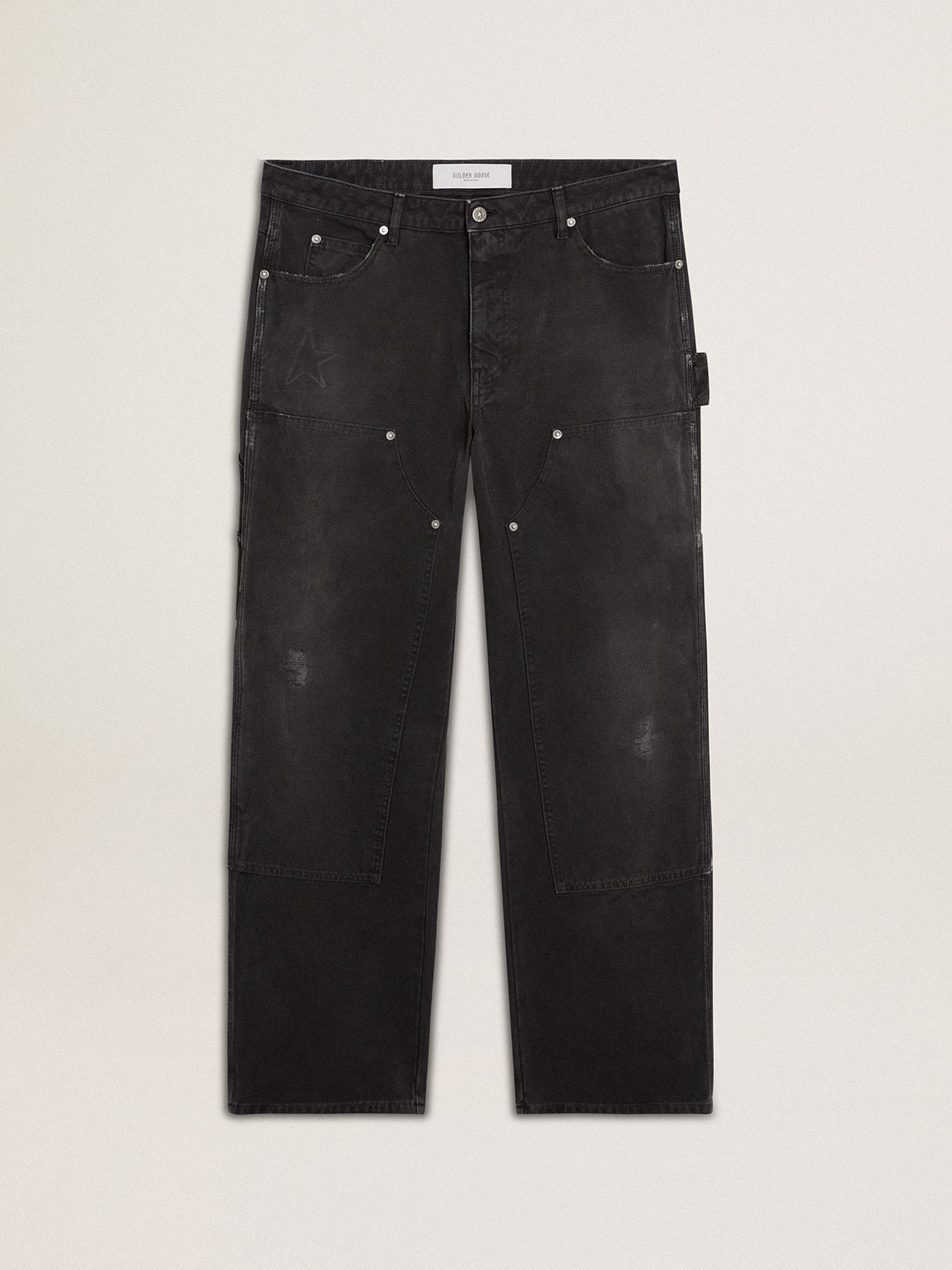 Golden Goose Men's distressed black cotton jeans with front patches