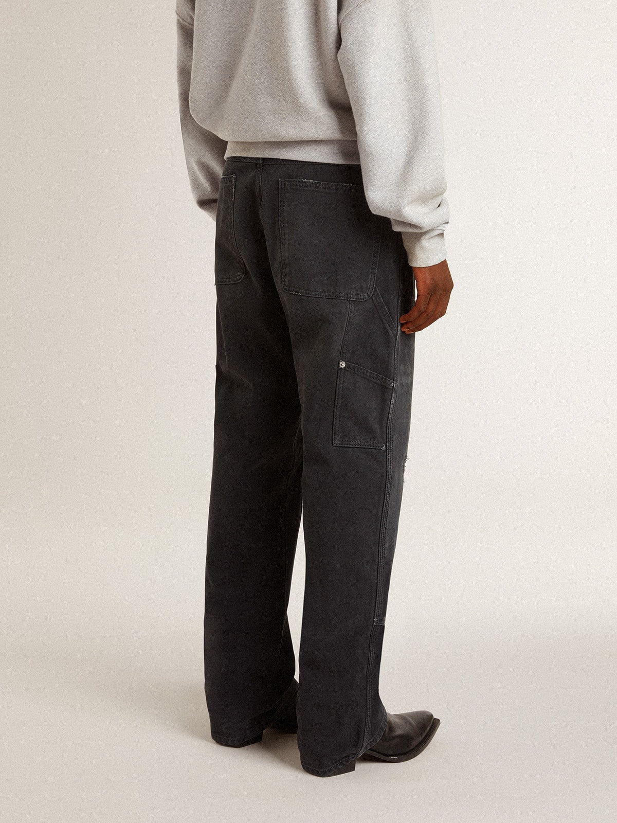 Golden Goose Men's distressed black cotton jeans with front patches