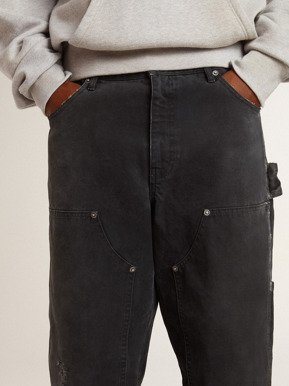 Golden Goose Men's distressed black cotton jeans with front patches