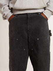 Golden Goose Men's distressed black cotton jeans with front patches