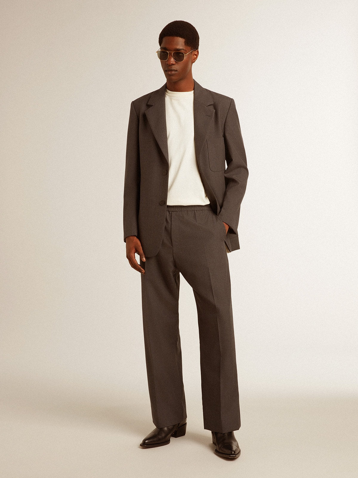 Golden Goose Men's soft pants in anthracite gray wool