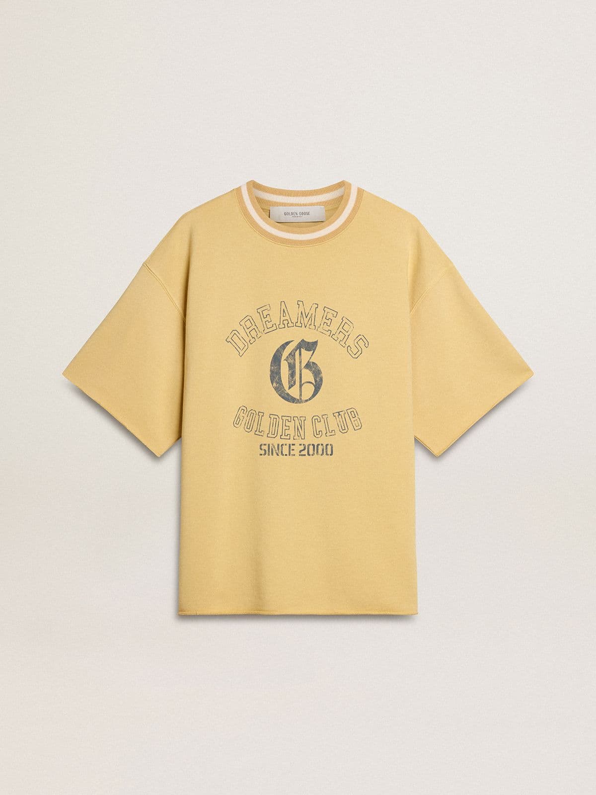 Golden Goose Men's oversized yellow cotton T-shirt with blue print
