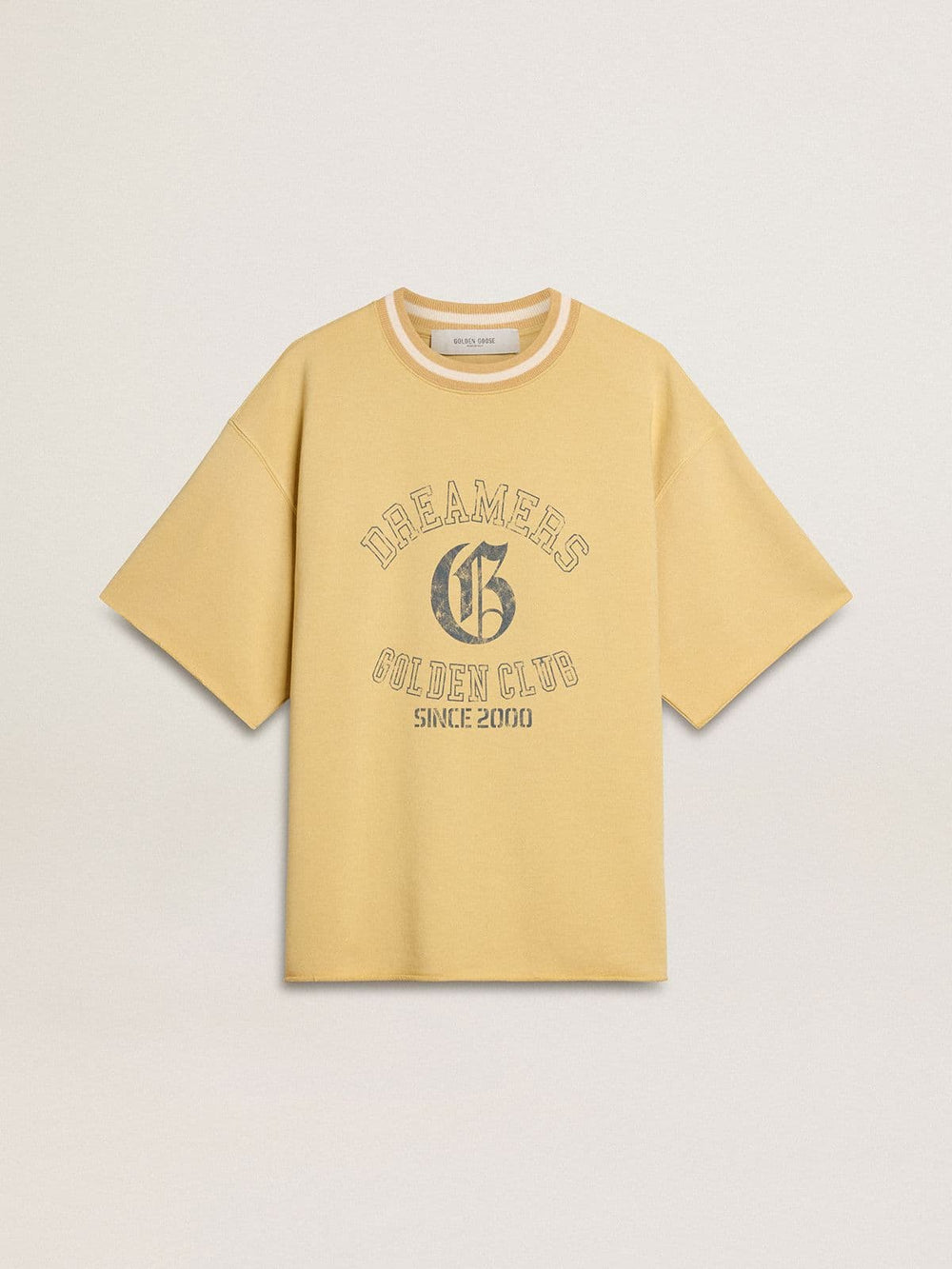 Golden Goose Men's oversized yellow cotton T-shirt with blue print