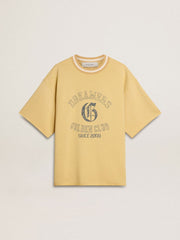 Golden Goose Men's oversized yellow cotton T-shirt with blue print