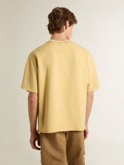 Golden Goose Men's oversized yellow cotton T-shirt with blue print