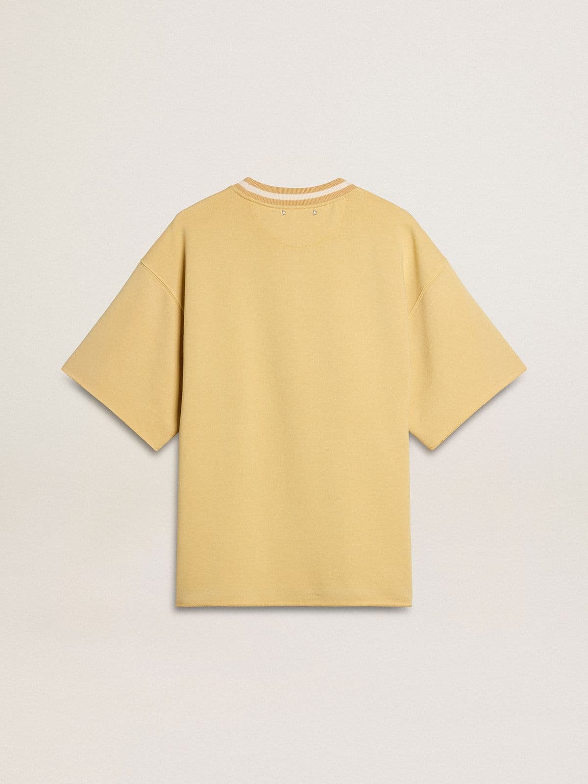 Golden Goose Men's oversized yellow cotton T-shirt with blue print