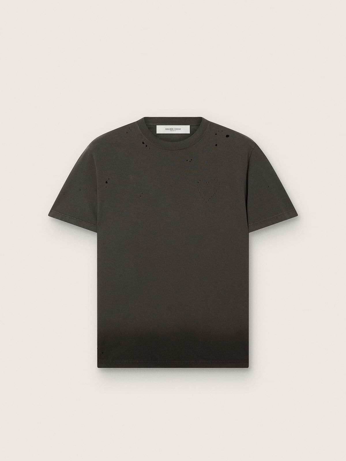 Golden Goose Men’s T-shirt in anthracite cotton jersey with perforated heart