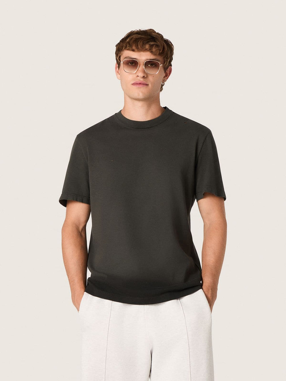 Golden Goose Men’s T-shirt in anthracite cotton jersey with perforated heart