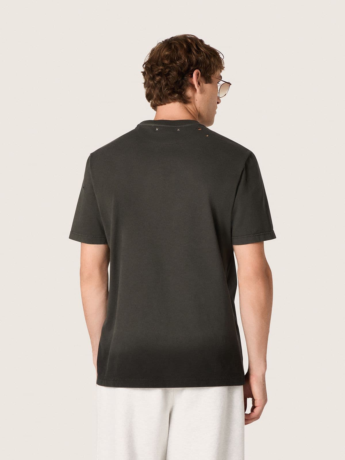 Golden Goose Men’s T-shirt in anthracite cotton jersey with perforated heart