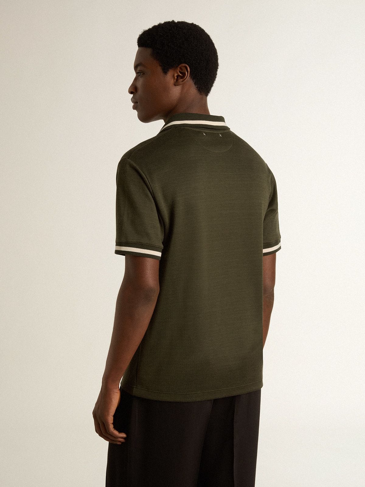 Golden Goose Men's military-green jersey polo with embroidery