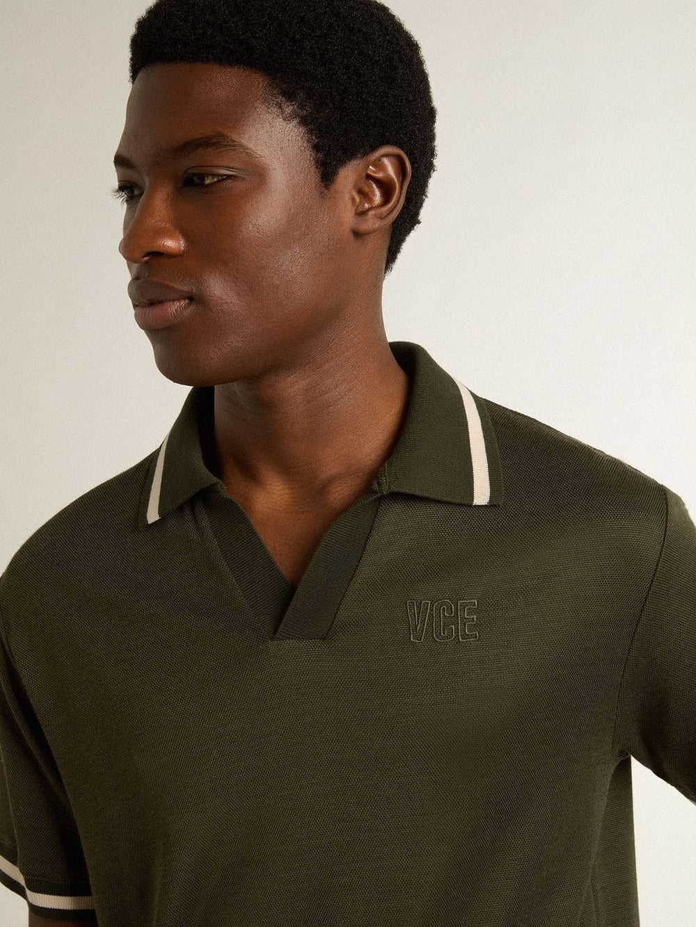 Golden Goose Men's military-green jersey polo with embroidery