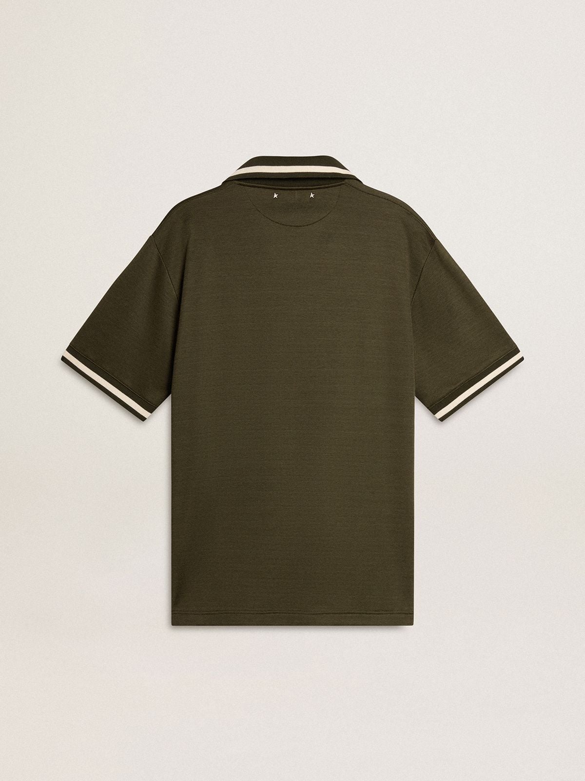 Golden Goose Men's military-green jersey polo with embroidery
