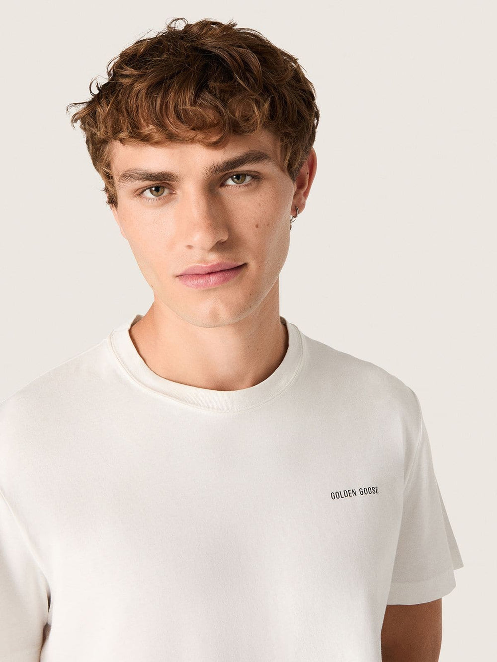 Golden Goose Men's T-shirt in vintage white cotton jersey