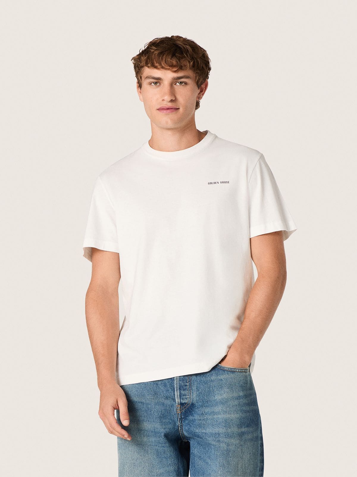 Golden Goose Men's T-shirt in vintage white cotton jersey