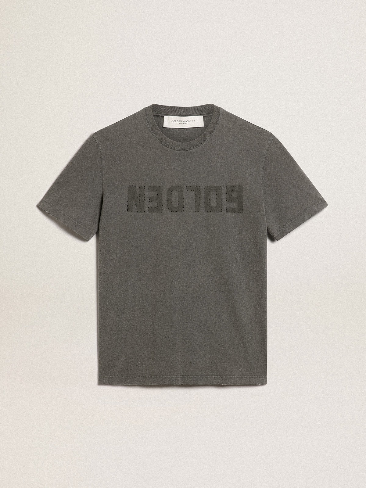 Golden Goose Men's anthracite gray T-shirt with distressed treatment