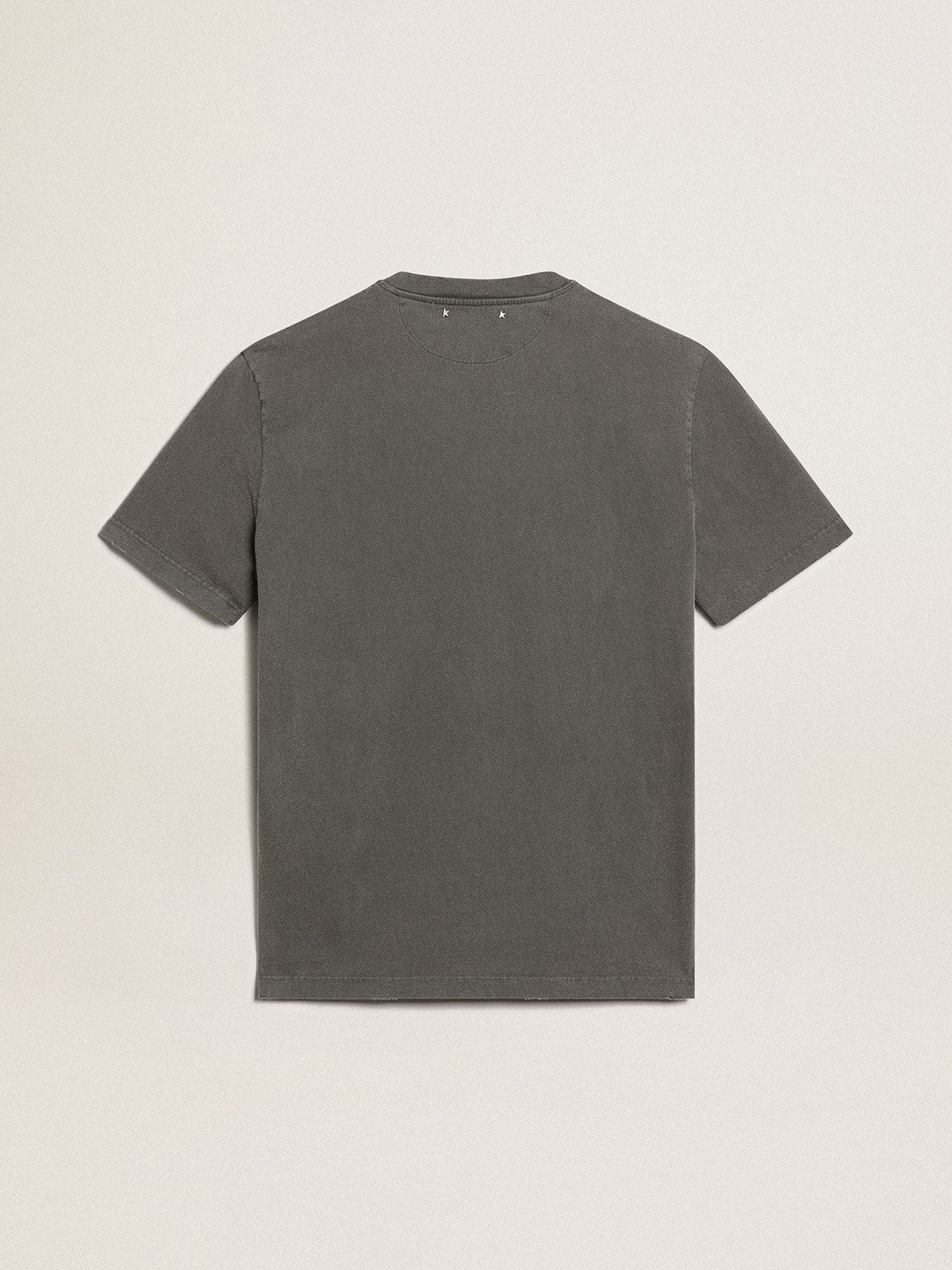 Golden Goose Men's anthracite gray T-shirt with distressed treatment