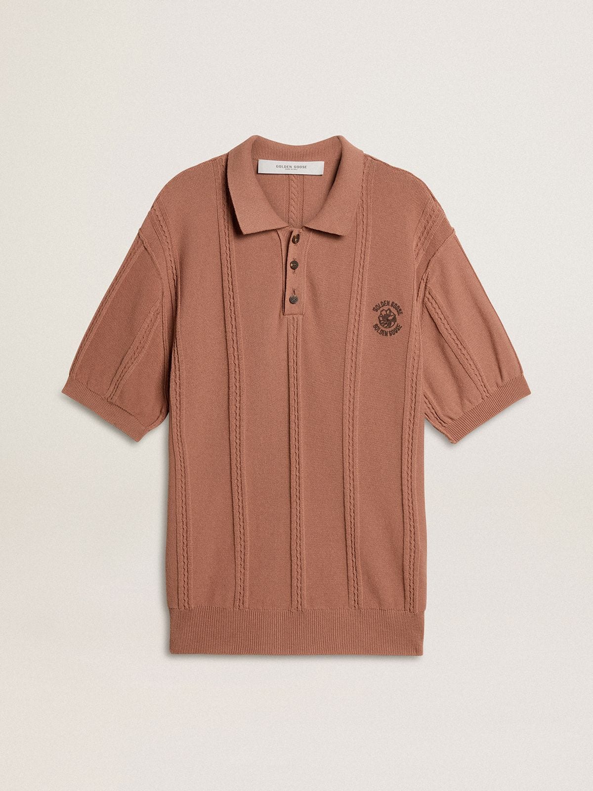 Golden Goose Men's brick-colored polo with embroidered logo.