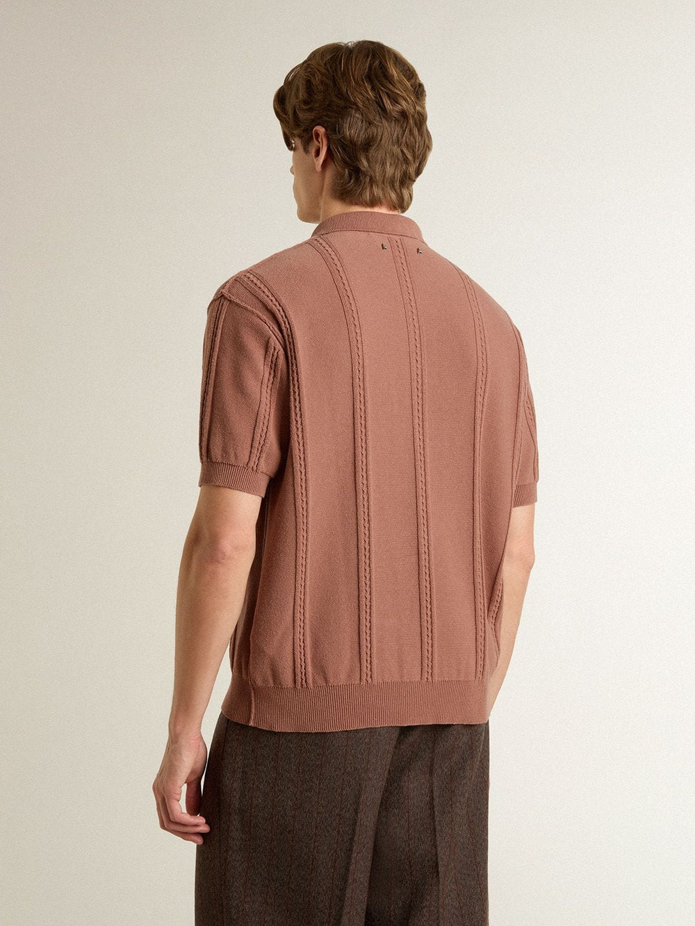 Golden Goose Men's brick-colored polo with embroidered logo.