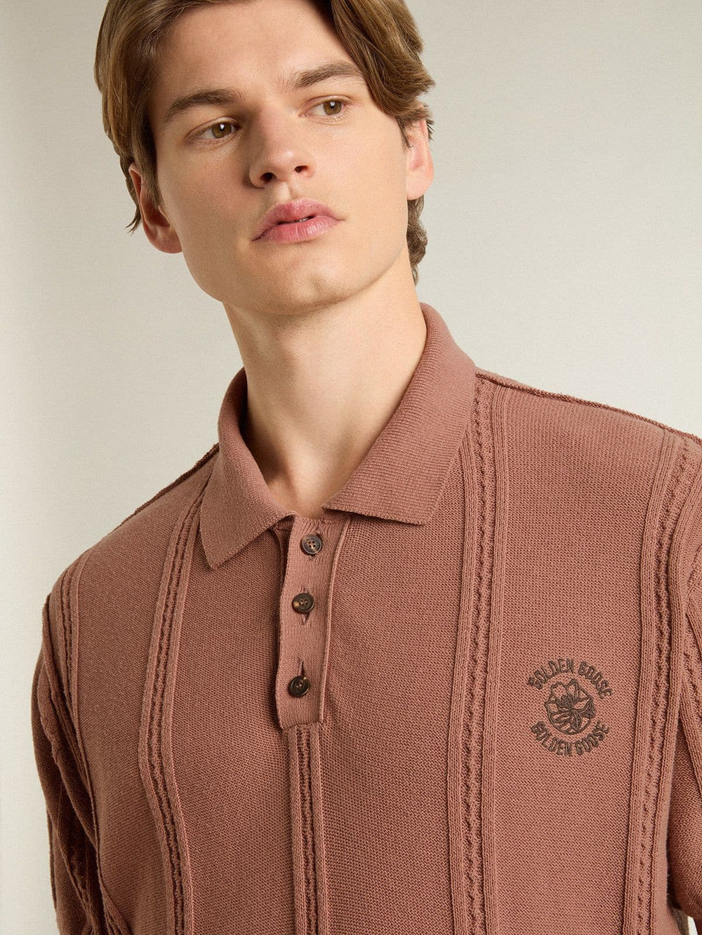 Golden Goose Men's brick-colored polo with embroidered logo.