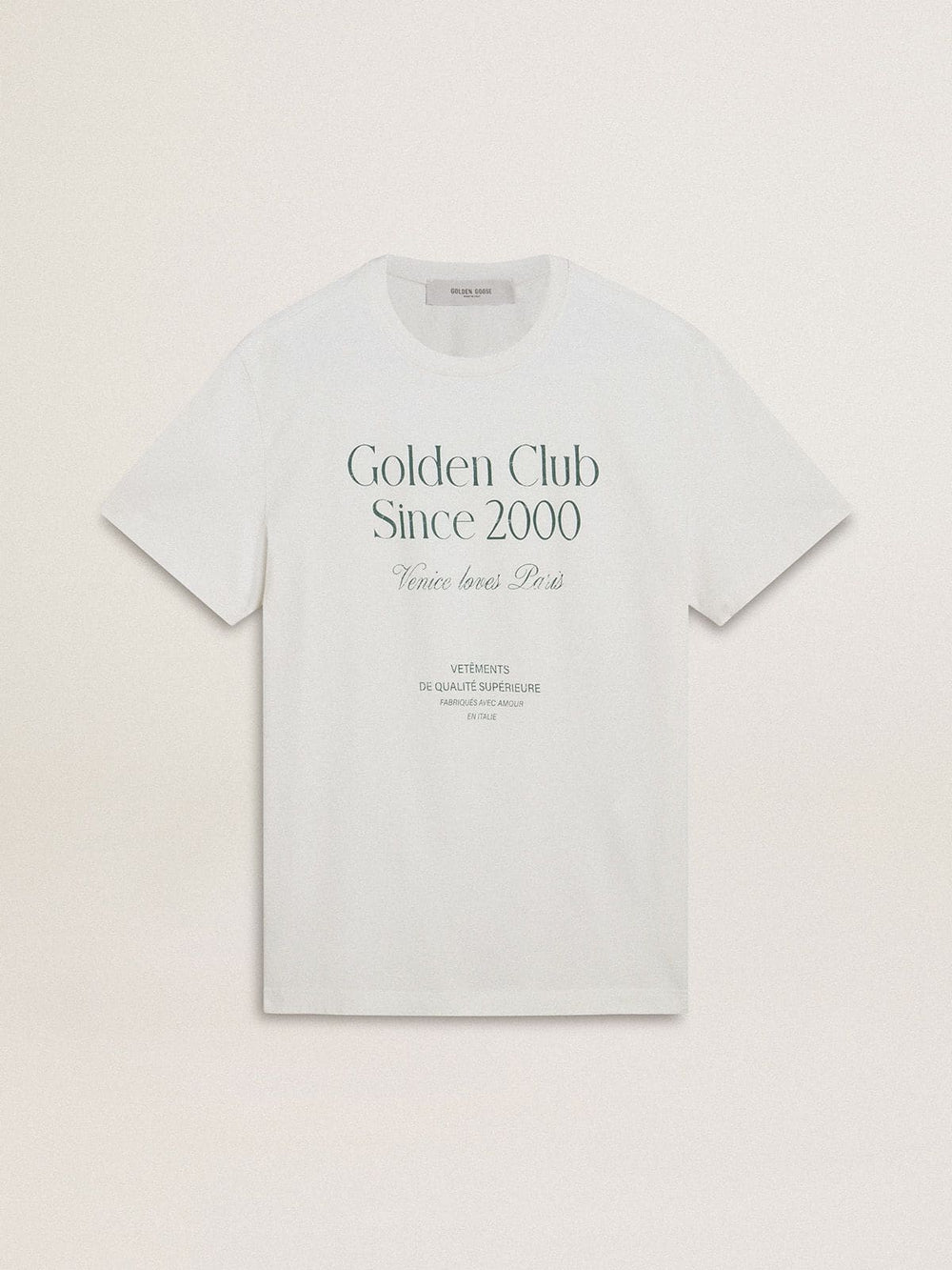 Golden Goose Men's white cotton T-shirt with green print