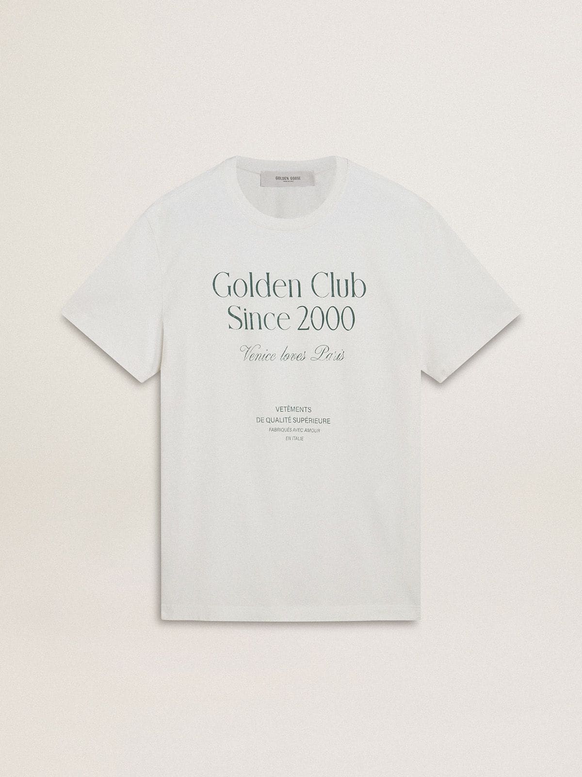 Golden Goose Men's white cotton T-shirt with green print