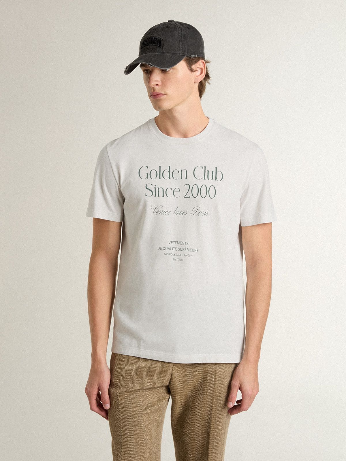 Golden Goose Men's white cotton T-shirt with green print