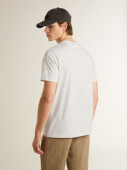 Golden Goose Men's white cotton T-shirt with green print