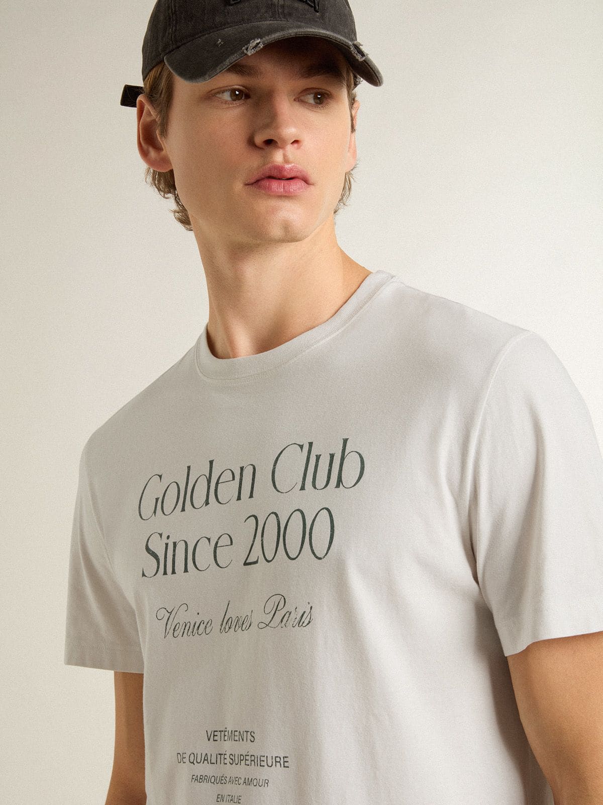 Golden Goose Men's white cotton T-shirt with green print